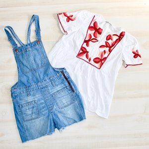Madewell Overall Shorts Adirondack Shortalls Bundle Lot Embroidered Fable Top XS